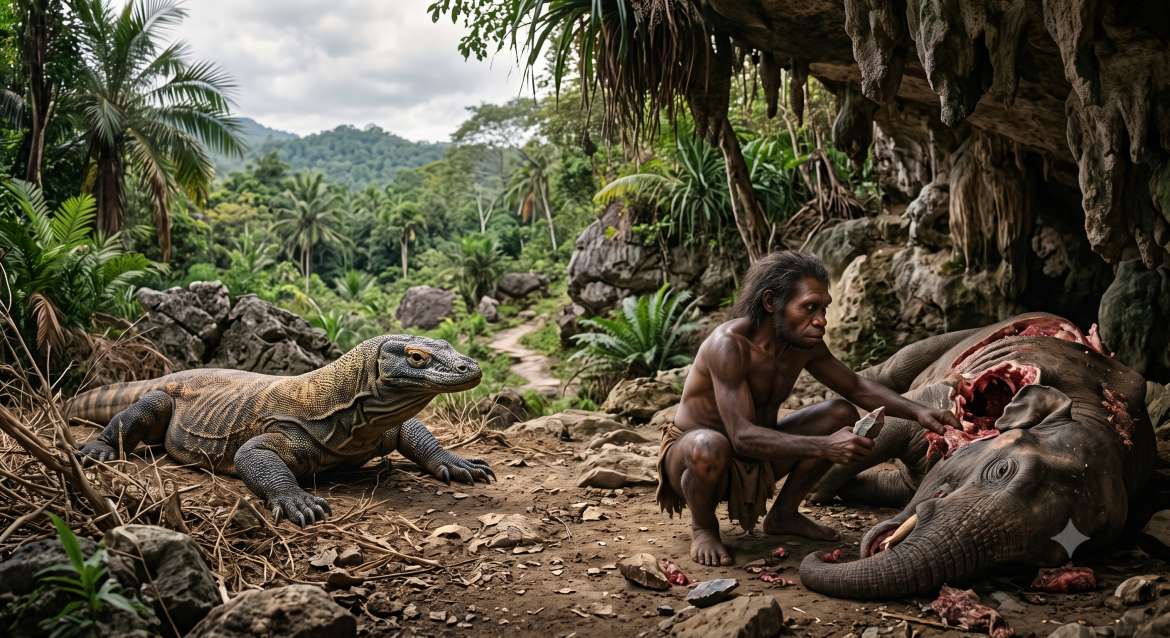 Estudo indica que o Homo floresiensis comia sobras deixadas por dragões-de-Komodo